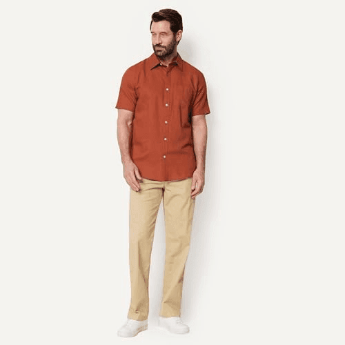 Amazon Essentials Men's Linen Shirt - Brick Red, Large image 5