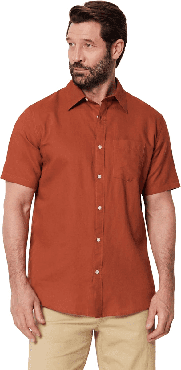 Amazon Essentials Men's Linen Shirt - Brick Red, Large