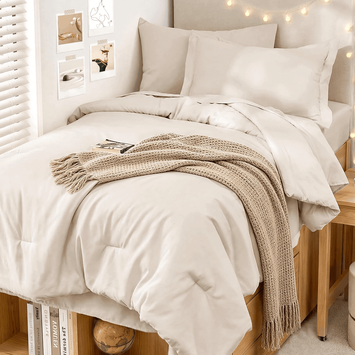 MUXHOMO Twin XL 5-Piece Comforter Set, Beige