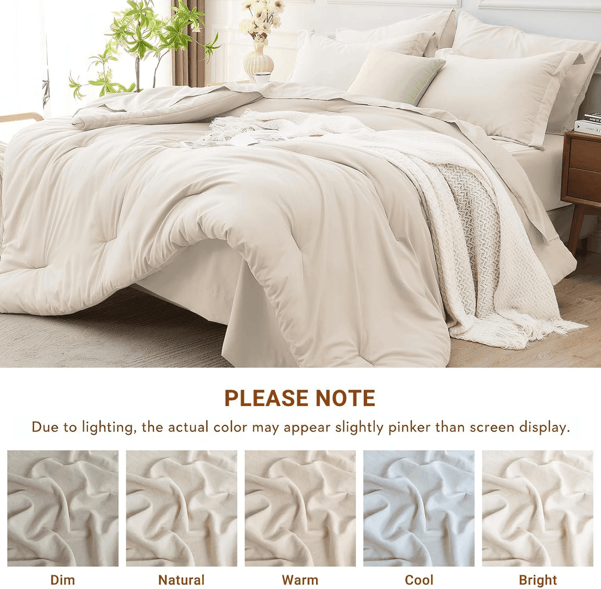 MUXHOMO Twin XL 5-Piece Comforter Set, Beige image 3