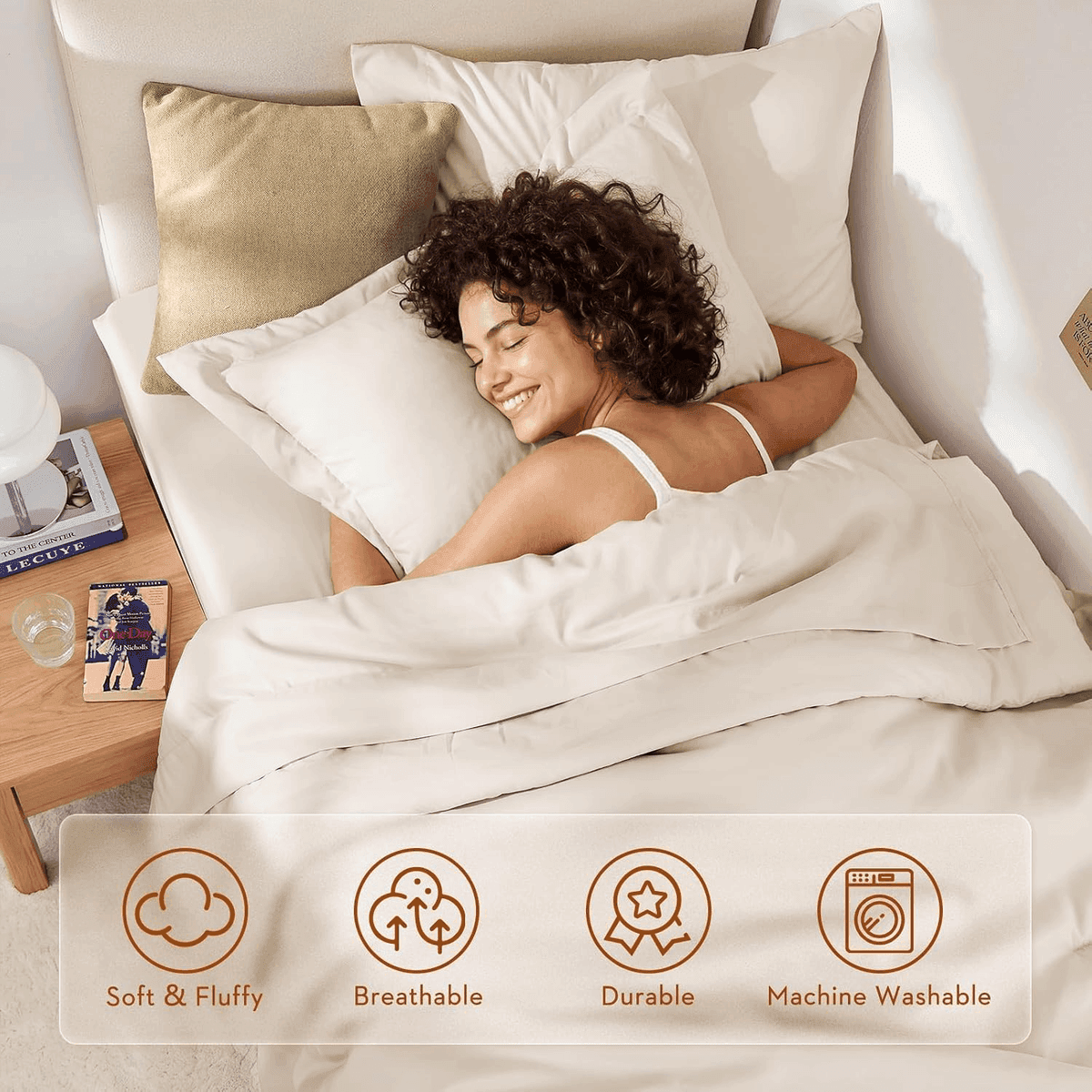 MUXHOMO Twin XL 5-Piece Comforter Set, Beige image 2