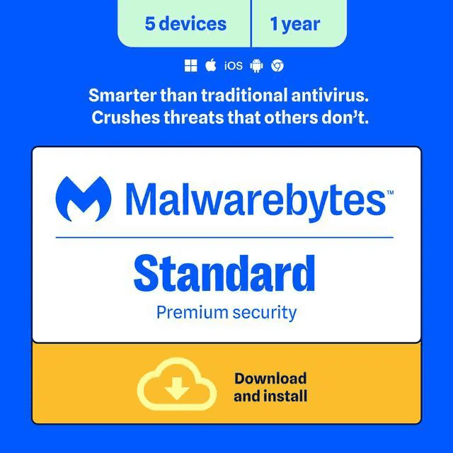 Malwarebytes Standard Premium Security, 5 Devices / 1 Year - Download