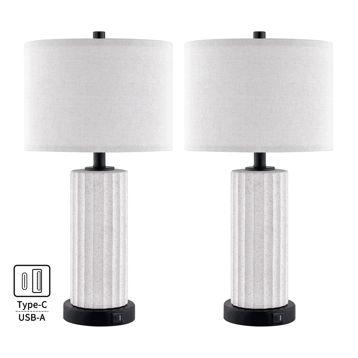 KAWOTI 23-in Touch Table Lamp Set with USB Ports image 2
