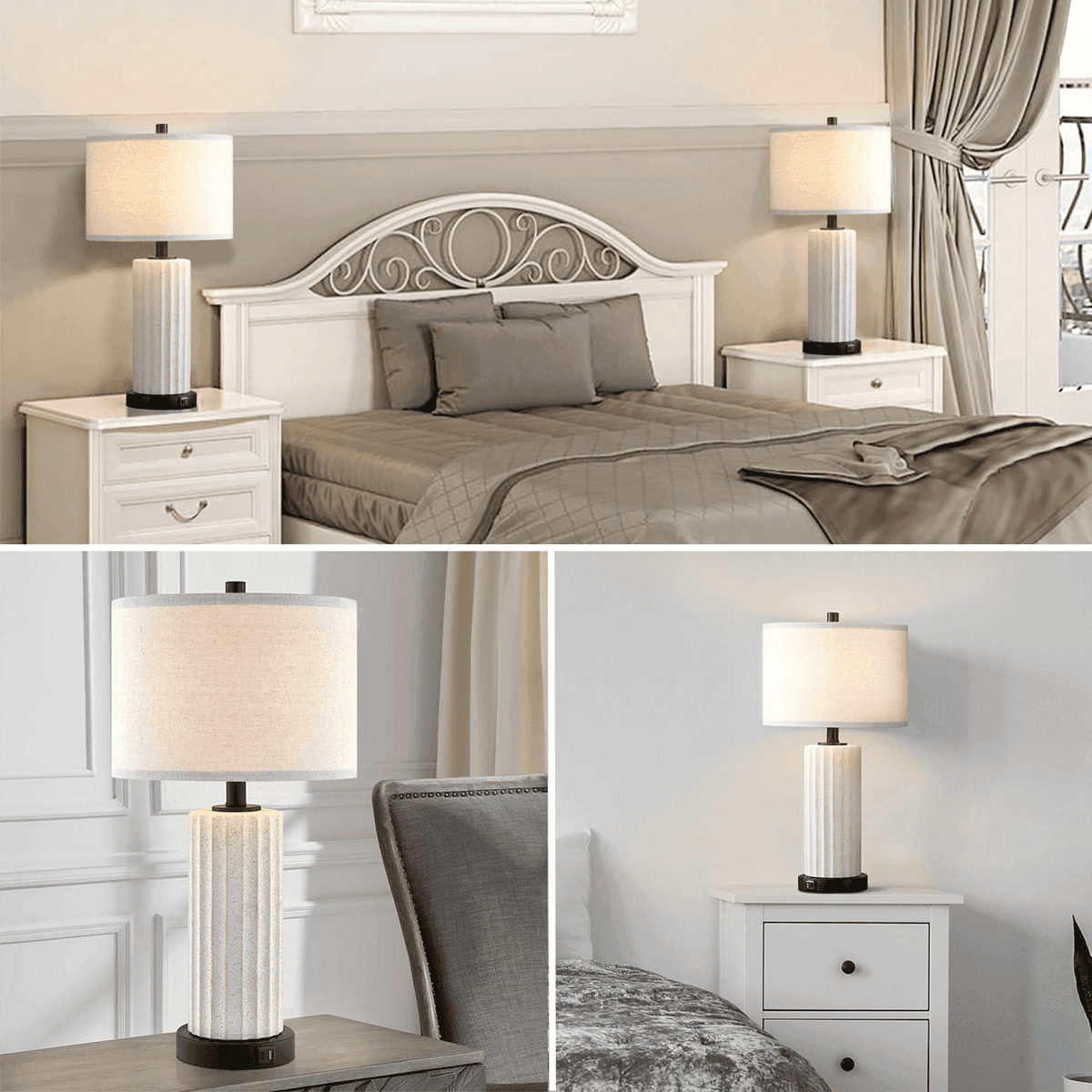 KAWOTI 23-in Touch Table Lamp Set with USB Ports image 4
