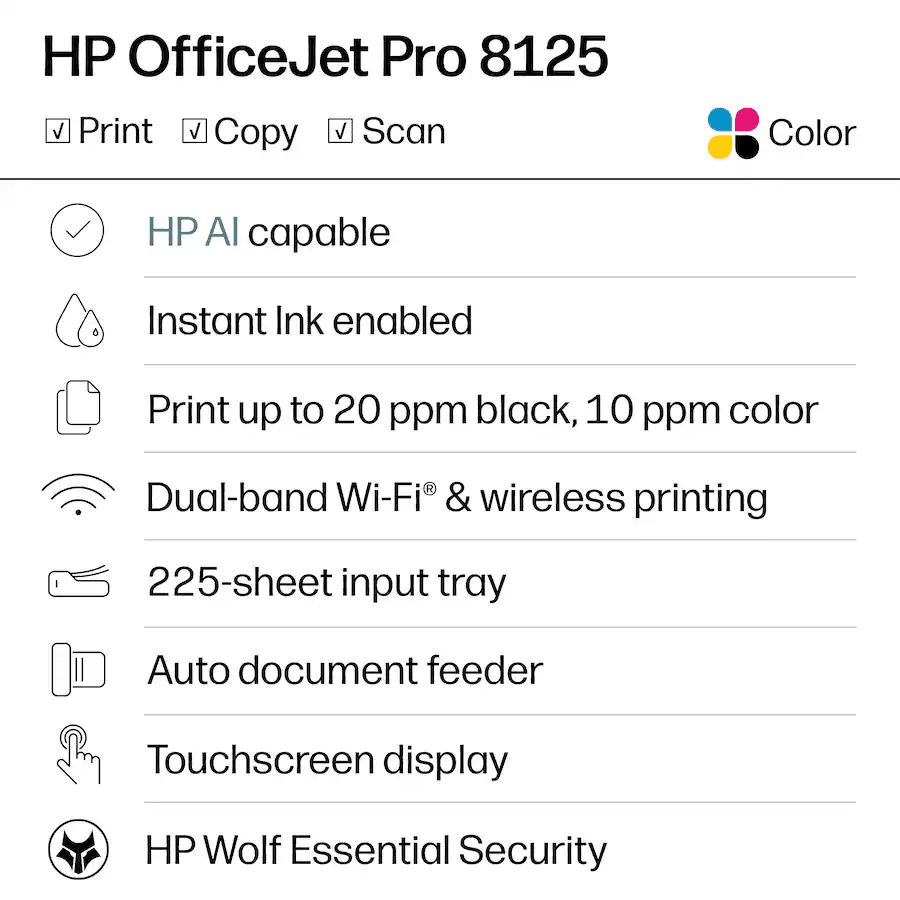 HP OfficeJet Pro 8125 Wireless All-in-One Printer image 4