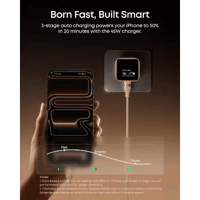 Anker Nano 45W USB-C Smart Display Wall Charger - Black image 3