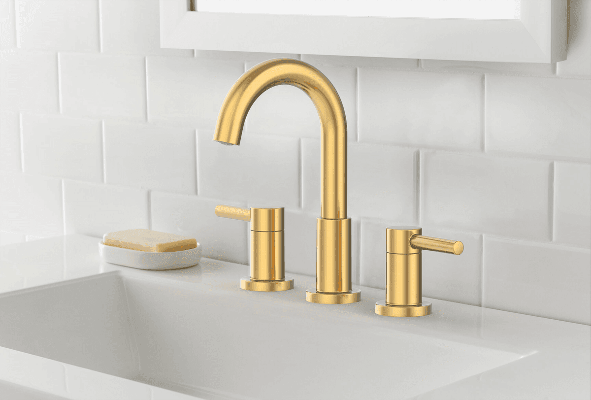 allen + roth Harlow SimpleFit Brushed Gold Widespread Bathroom Faucet image 4