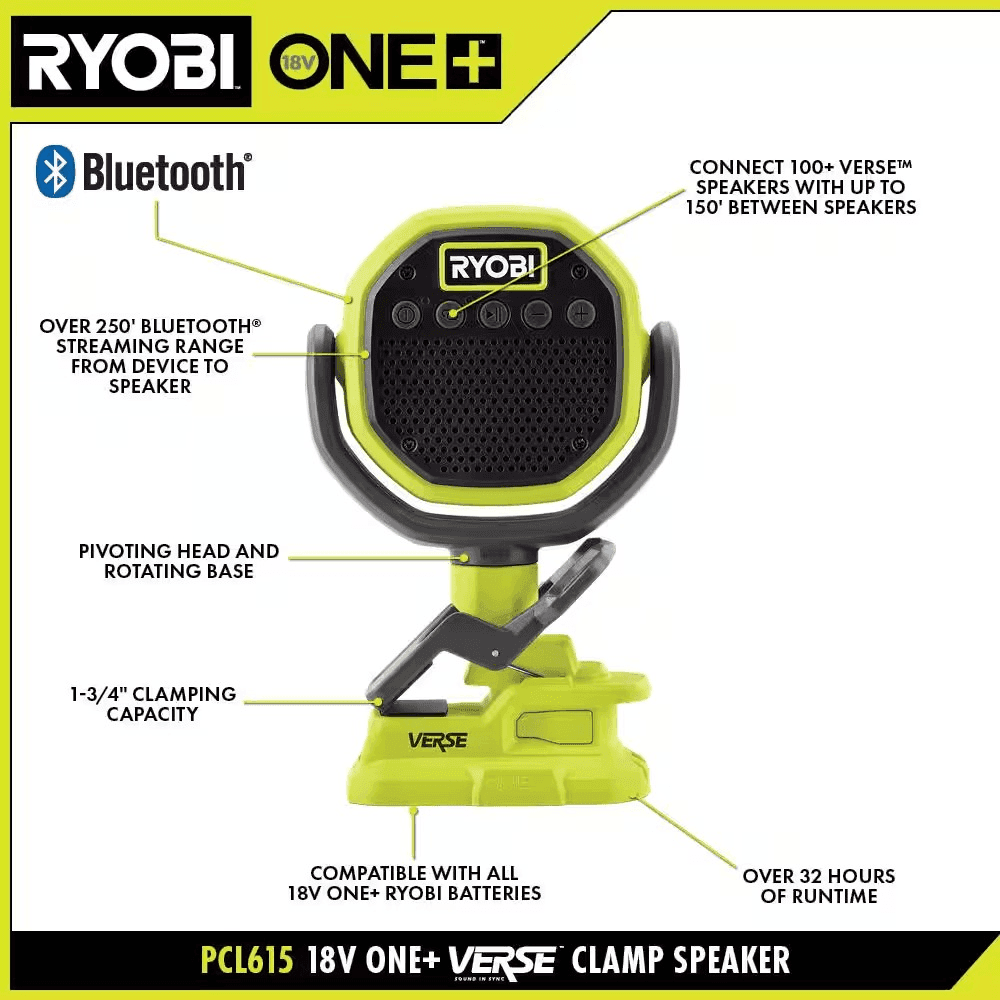 RYOBI ONE+ 18V VERSE Clamp Speaker 2-Pack (Tools Only) image 3