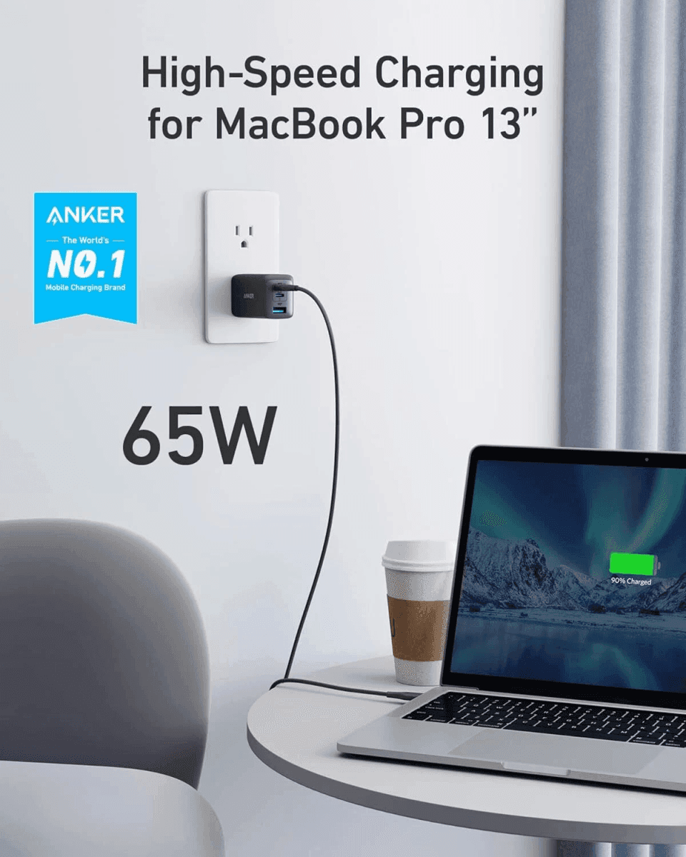 Certified Refurbished Anker 735 Nano II 65W 3-Port USB Charger image 2