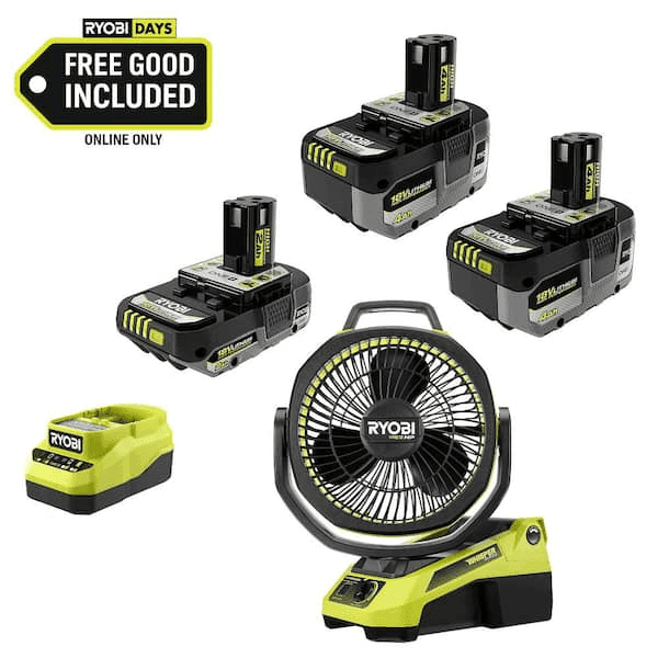 RYOBI ONE+ 18V HIGH PERFORMANCE Battery Kit with FREE HP Brushless Oscillating Fan