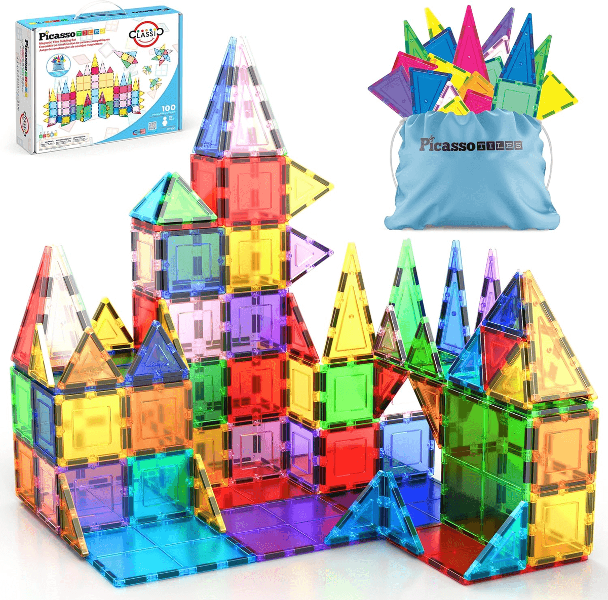 PicassoTiles 100-Piece Magnetic Building Tile Set