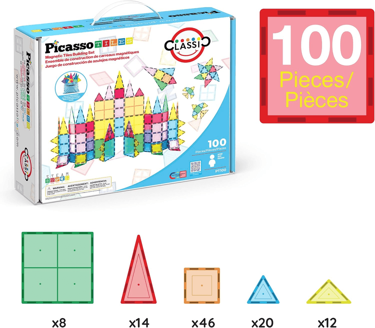 PicassoTiles 100-Piece Magnetic Building Tile Set image 3