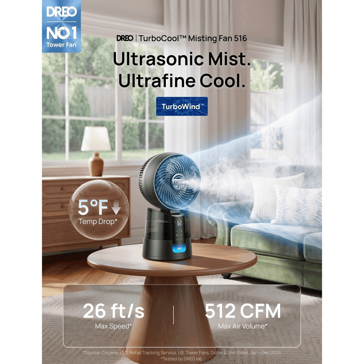 DREO TurboCool 516 Misting Desk Fan image 3