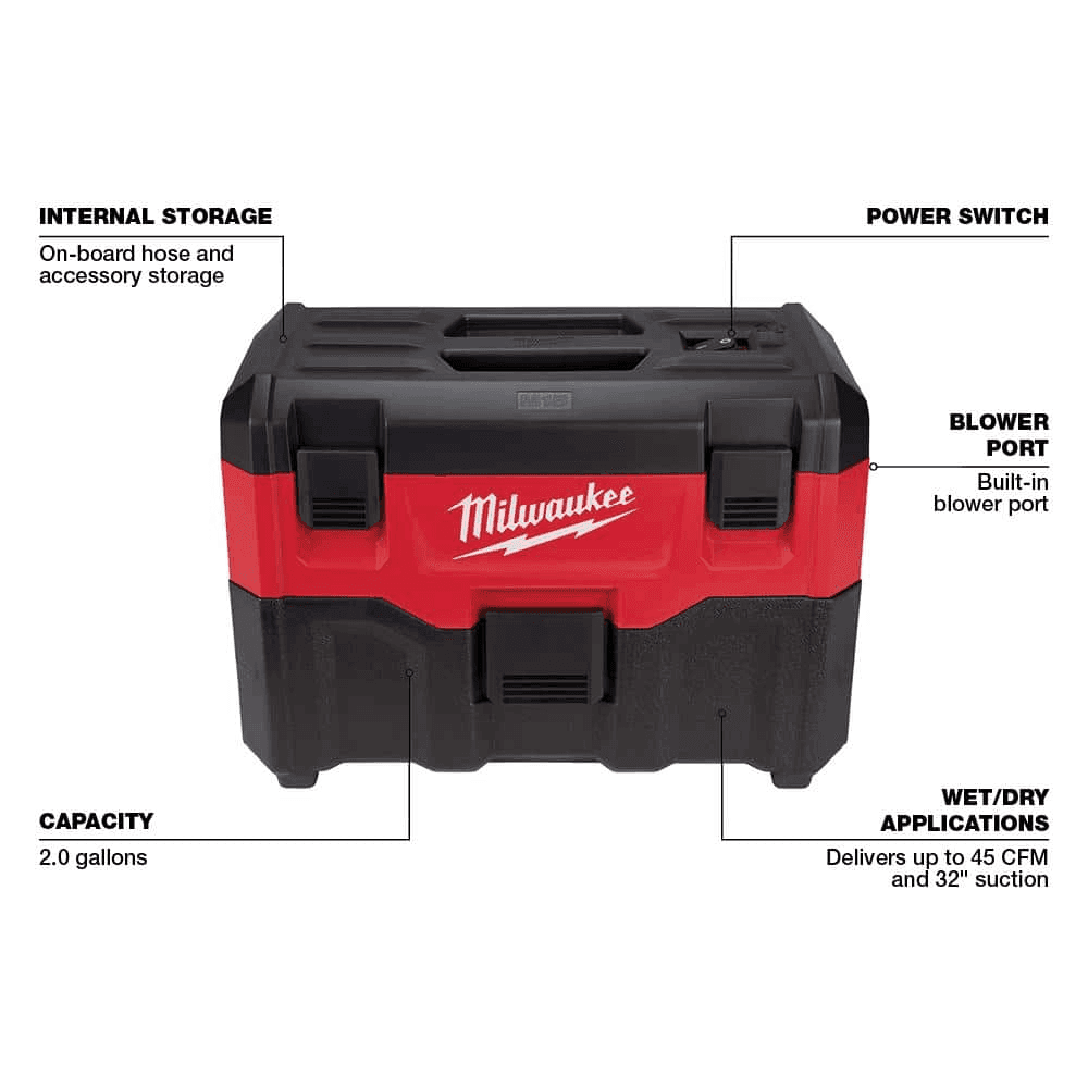 Milwaukee M18 2-Gallon Cordless Wet/Dry Vacuum (Tool Only) image 3