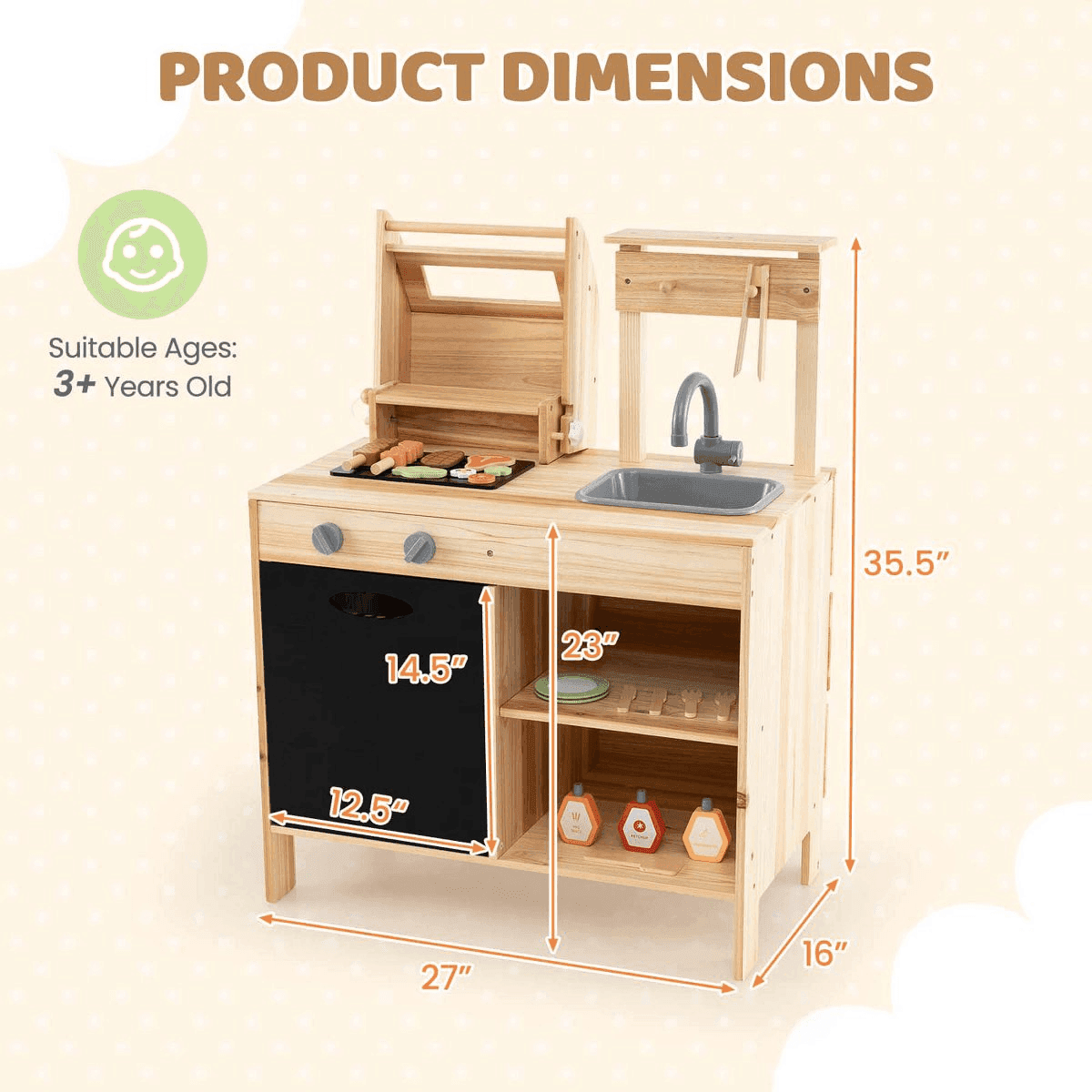 Costway Wooden Barbecue Grill Pretend-Play Set with 25 Accessories image 3