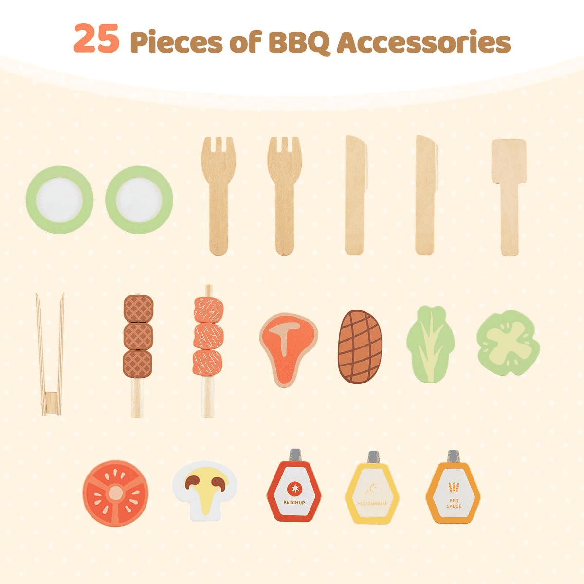 Costway Wooden Barbecue Grill Pretend-Play Set with 25 Accessories image 4
