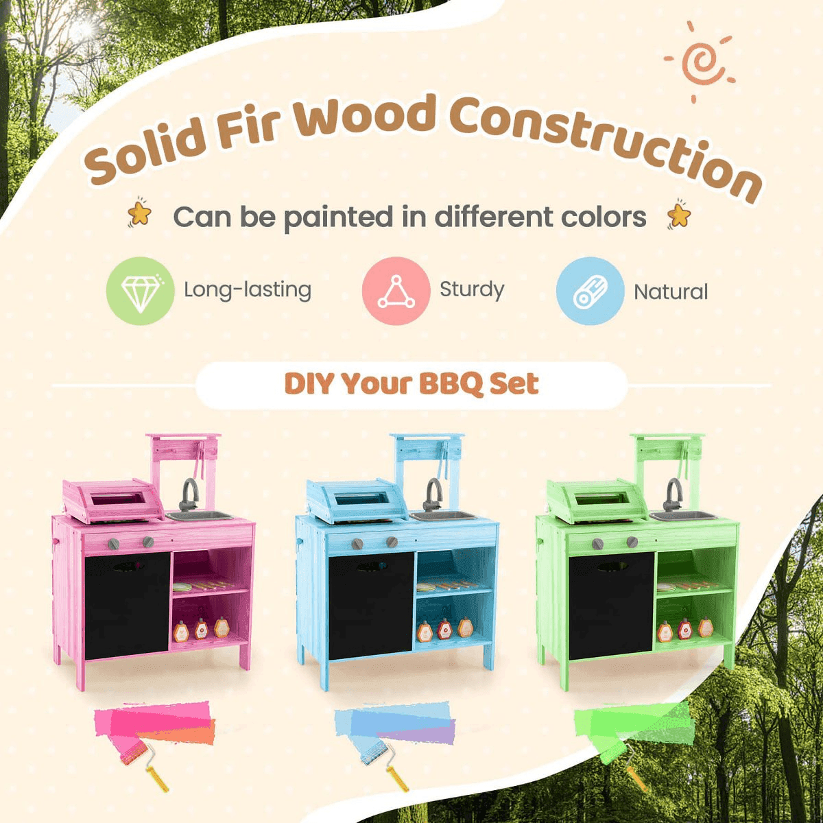 Costway Wooden Barbecue Grill Pretend-Play Set with 25 Accessories image 5