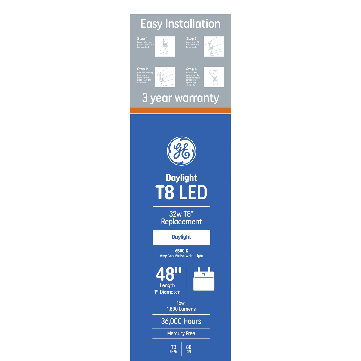 GE 48-in T8 Daylight LED Tube Light Bulbs, 20-Pack image 3