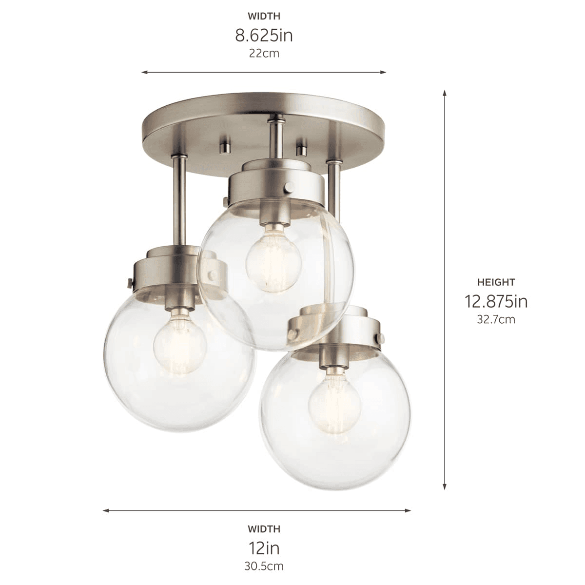 Kichler Strabo 12-in 3-Light Semi-Flush Mount Fixture - Brushed Nickel image 4