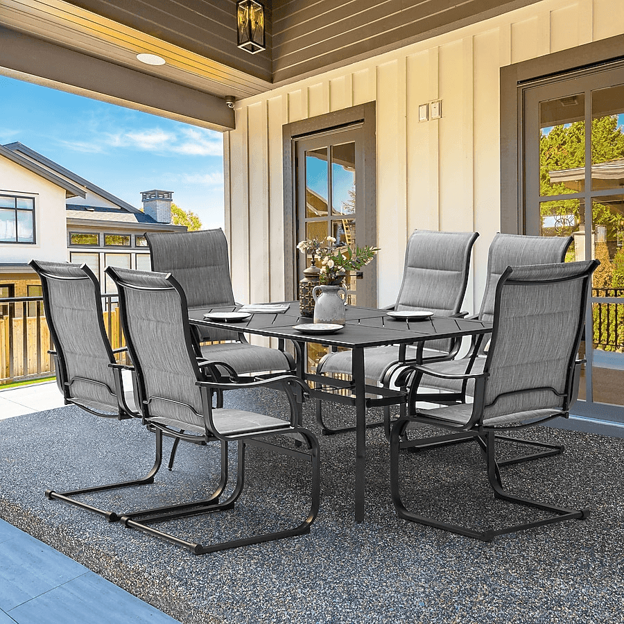 Nuu Garden 7-Piece Curved Leg Patio Dining Set with 6 C-Spring Chairs