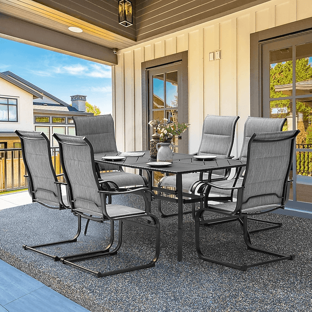 Nuu Garden 7-Piece Curved Leg Patio Dining Set with 6 C-Spring Chairs image 1