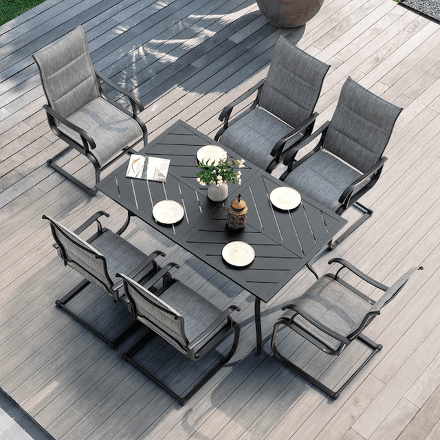 Nuu Garden 7-Piece Curved Leg Patio Dining Set with 6 C-Spring Chairs image 2