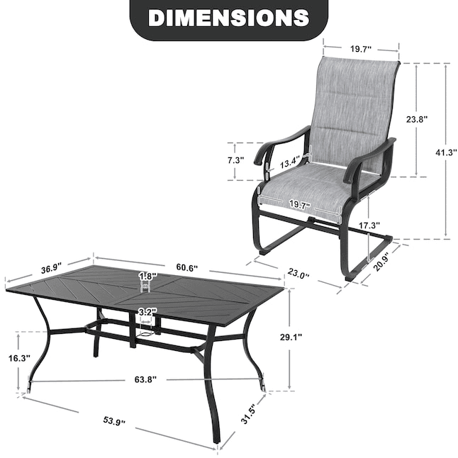 Nuu Garden 7-Piece Curved Leg Patio Dining Set with 6 C-Spring Chairs image 3