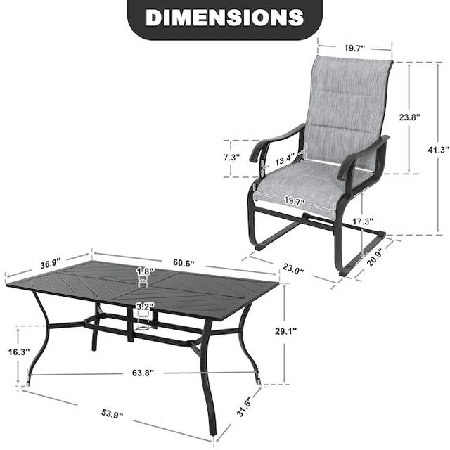 Nuu Garden 7-Piece Curved Leg Patio Dining Set with 6 C-Spring Chairs image 3