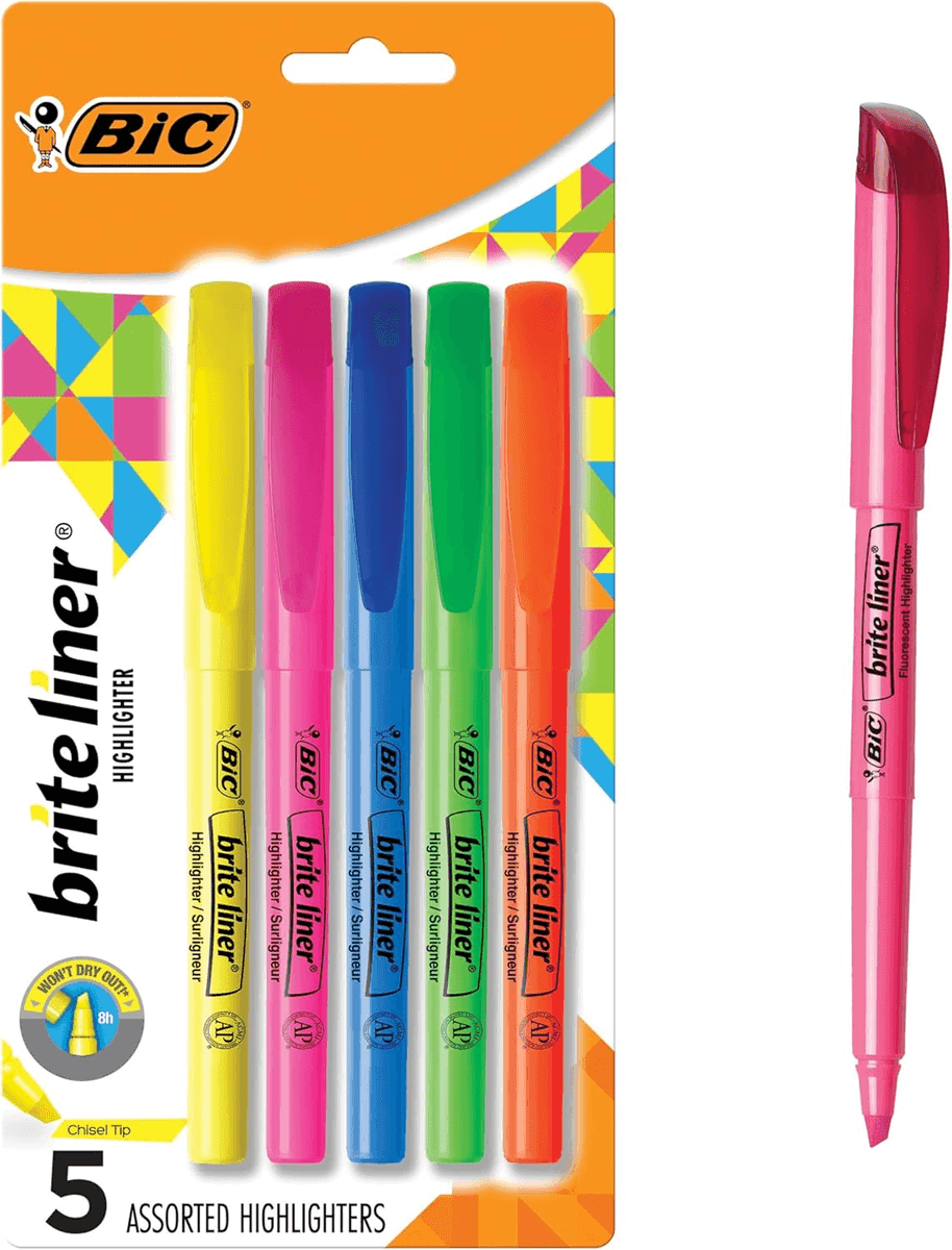 BIC Brite Liner Chisel-Tip Highlighters, 5-Count