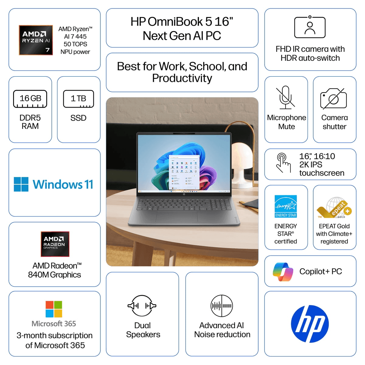 HP OmniBook 5 16-inch Ryzen AI 7 Laptop $749 (Was $979) image 2