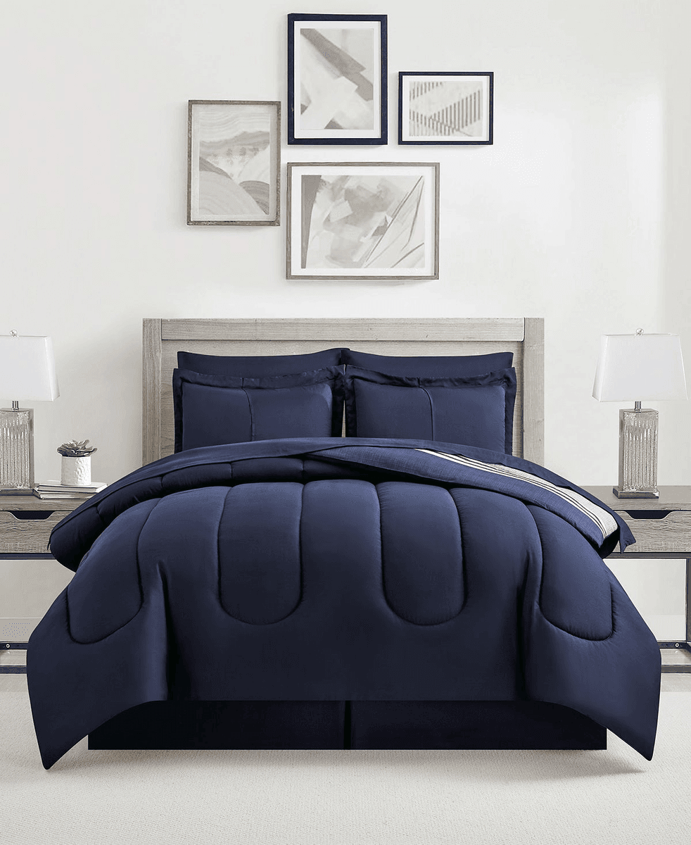 Macy's Aiden Striped 8-Pc. Comforter Set (Blue) image 3