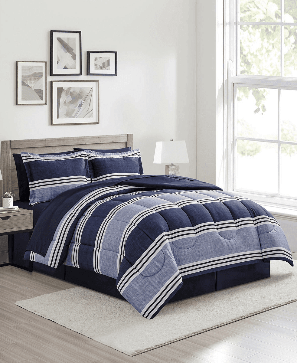 Macy's Aiden Striped 8-Pc. Comforter Set (Blue) image 2