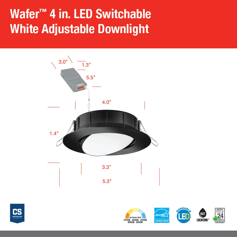 Juno 4-in Matte Black Switchable-White Canless LED Downlight image 5