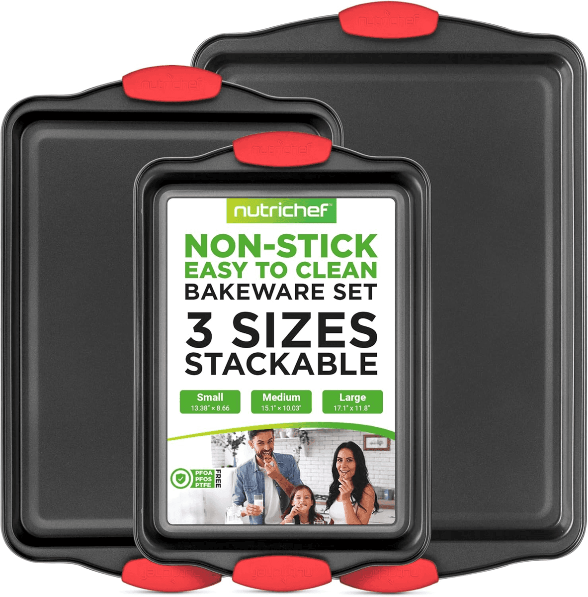 NutriChef 3-Piece Nonstick Carbon Steel Baking Sheet Set
