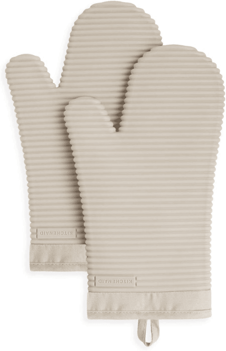 KitchenAid Ribbed Silicone Oven Mitts 2-Pack - Milkshake Tan