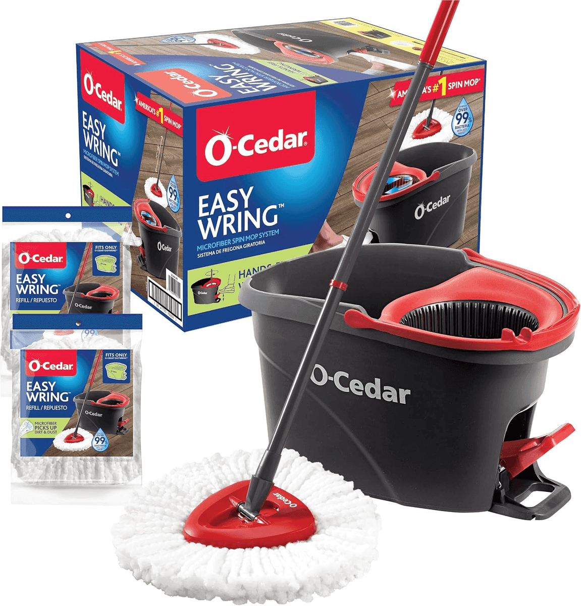 O-Cedar EasyWring Spin Mop & Bucket System + 2 Extra Refills