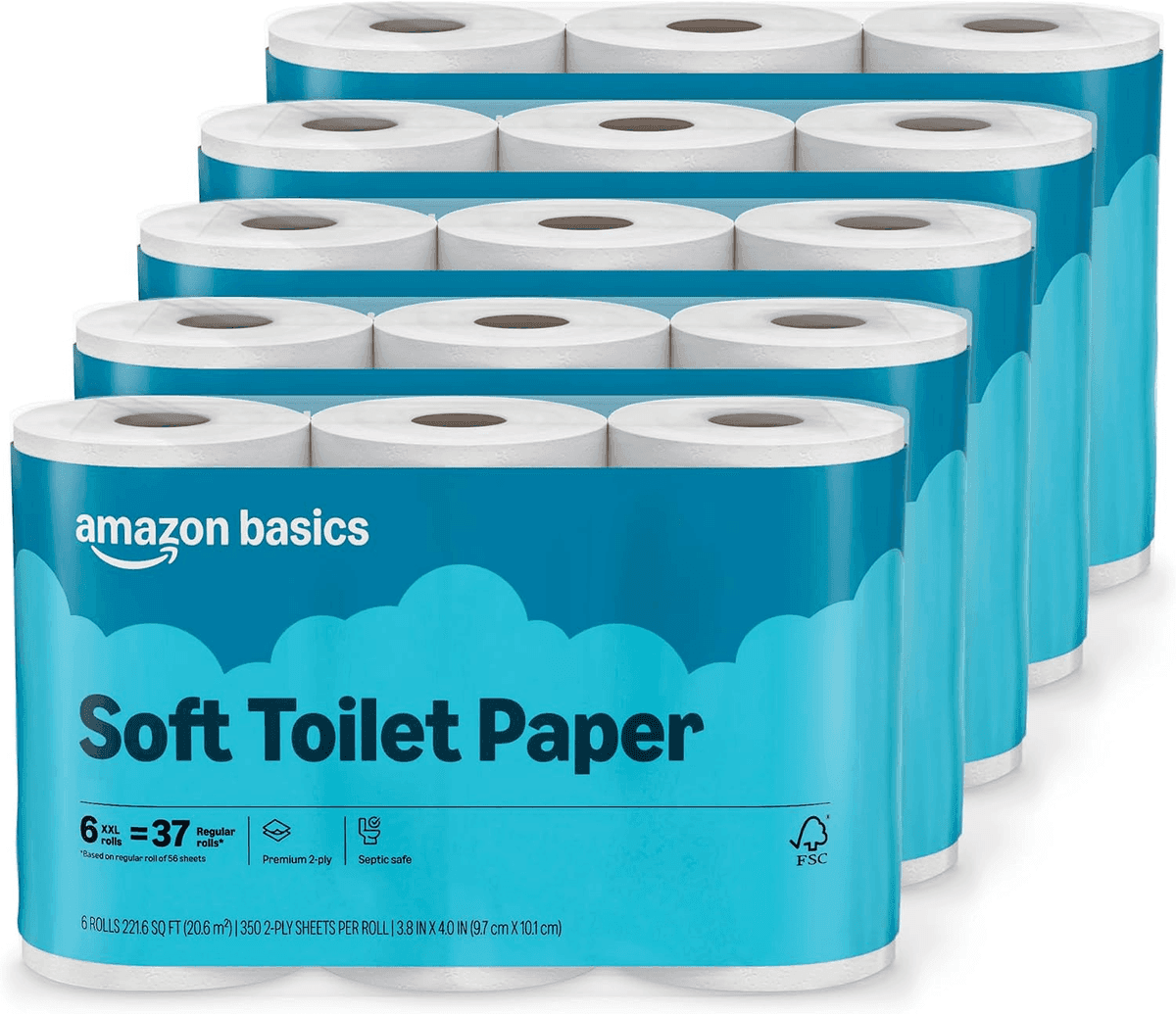 Amazon Basics 2-Ply Soft Toilet Paper - 30 XXL Rolls