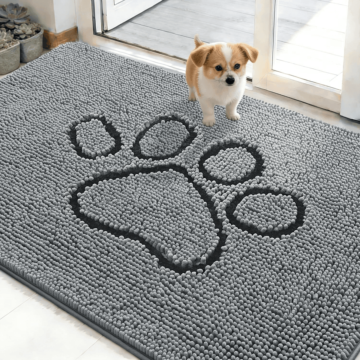 OLANLY 48 x 30-Inch Chenille Dog Door Mat - Grey