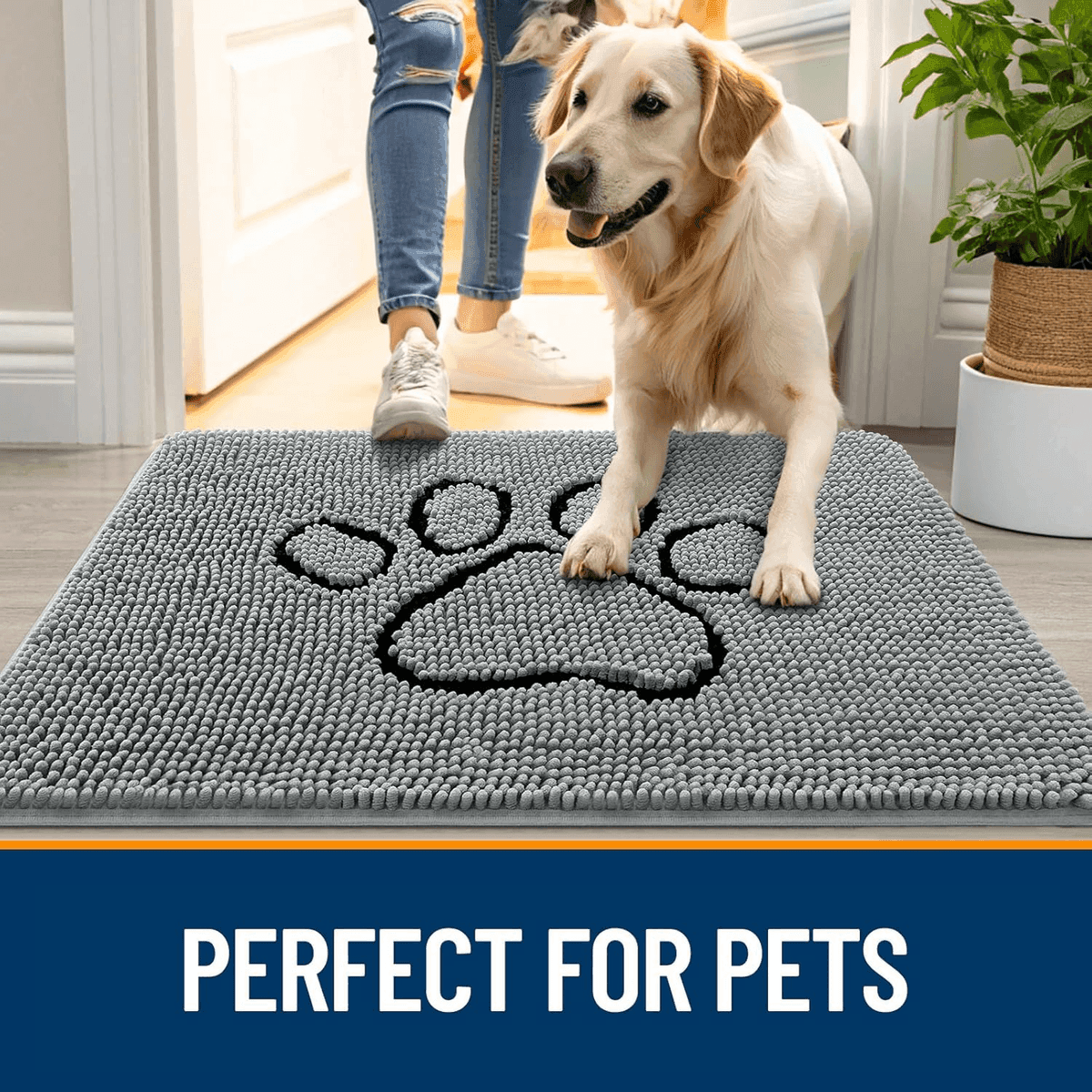 OLANLY 48 x 30-Inch Chenille Dog Door Mat - Grey image 4