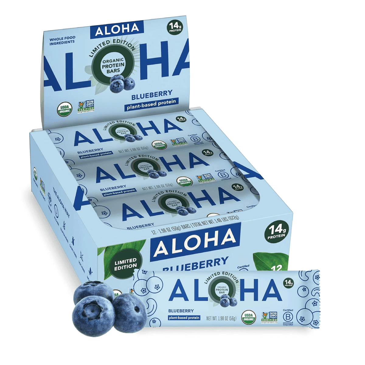 ALOHA Organic Blueberry Protein Bars, 12 Count