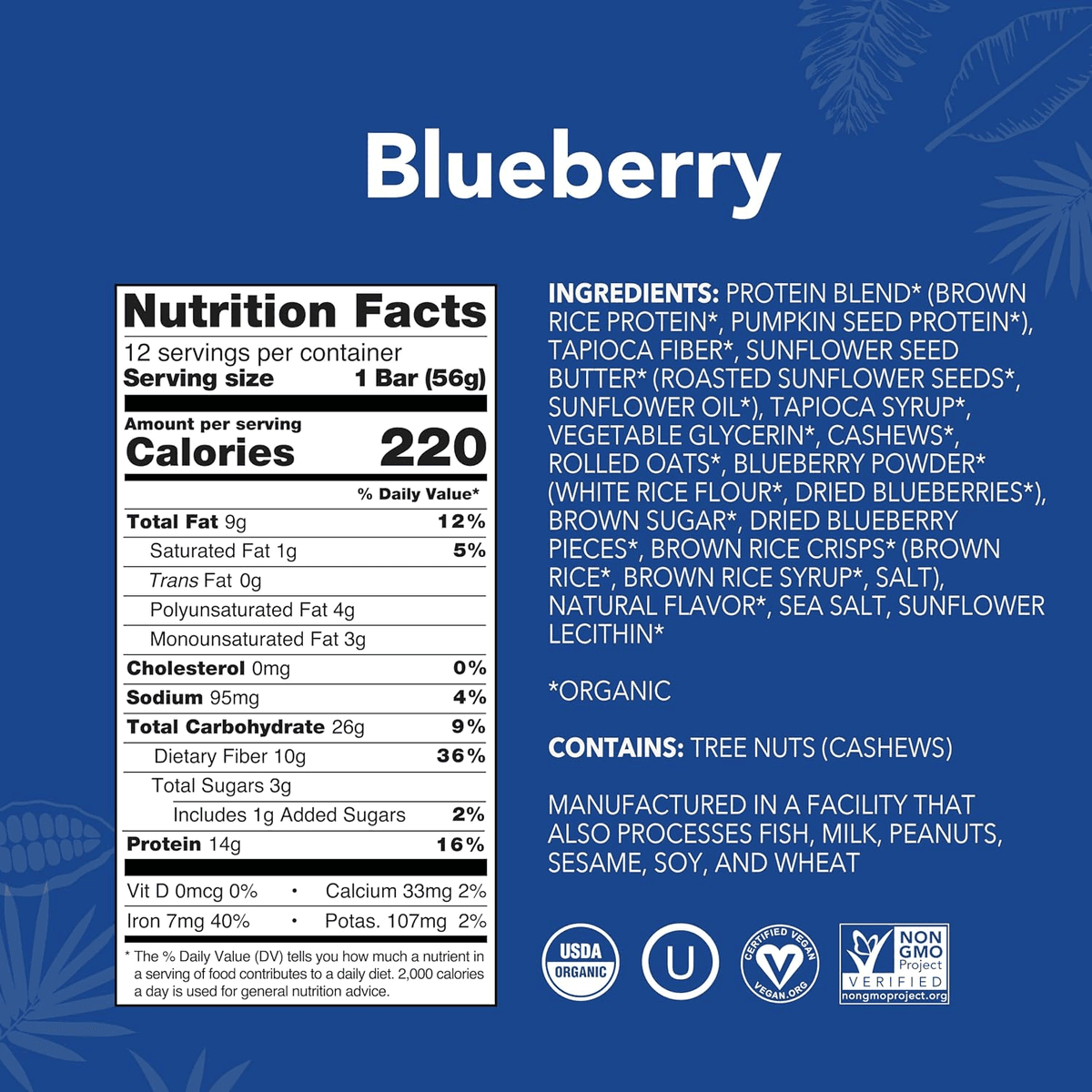 ALOHA Organic Blueberry Protein Bars, 12 Count image 2