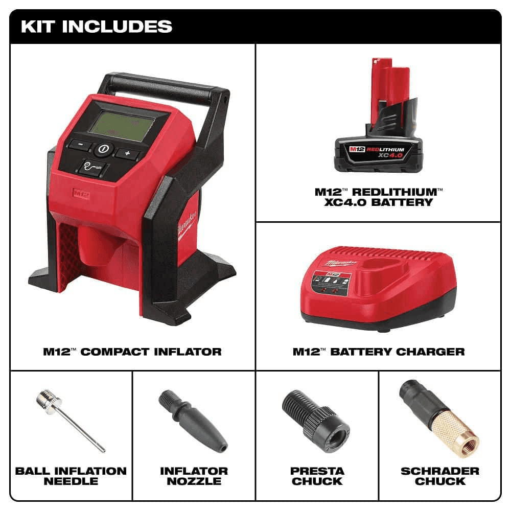 Milwaukee M12 12V Cordless Portable Inflator Kit with 4.0Ah Battery and Charger image 3