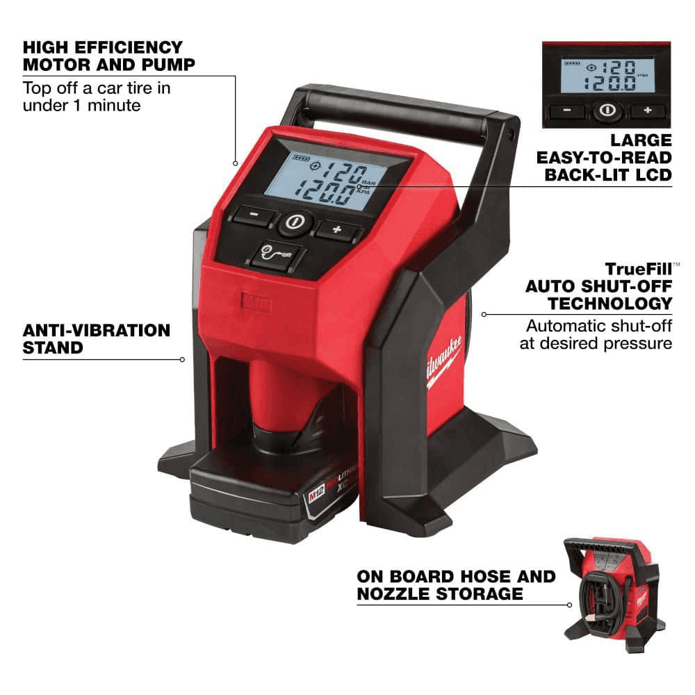 Milwaukee M12 12V Cordless Portable Inflator Kit with 4.0Ah Battery and Charger image 4