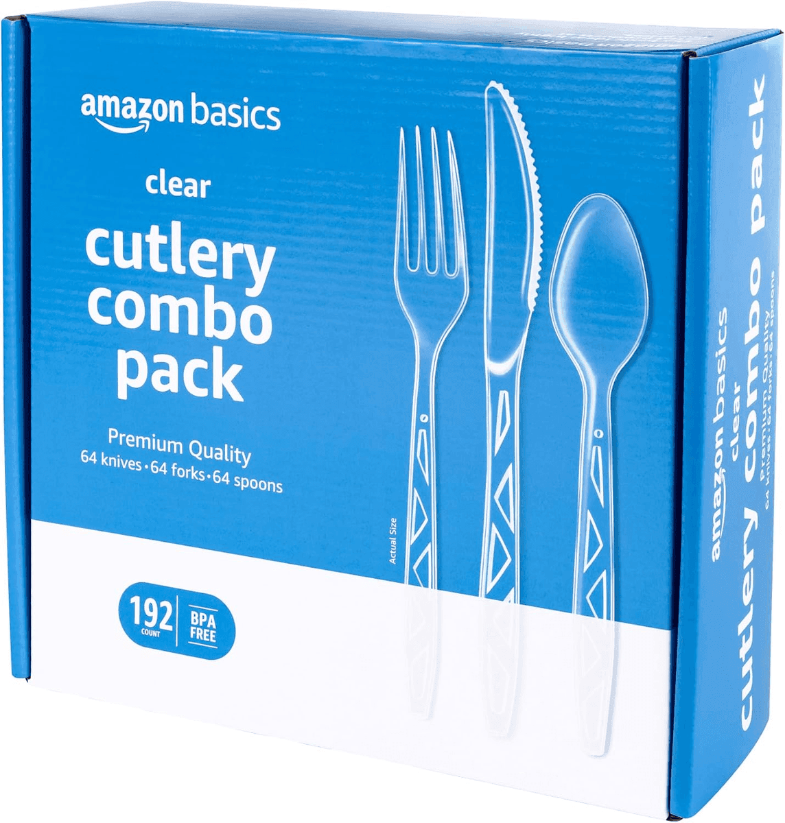 Amazon Basics Clear Plastic Cutlery Set, 192 Count