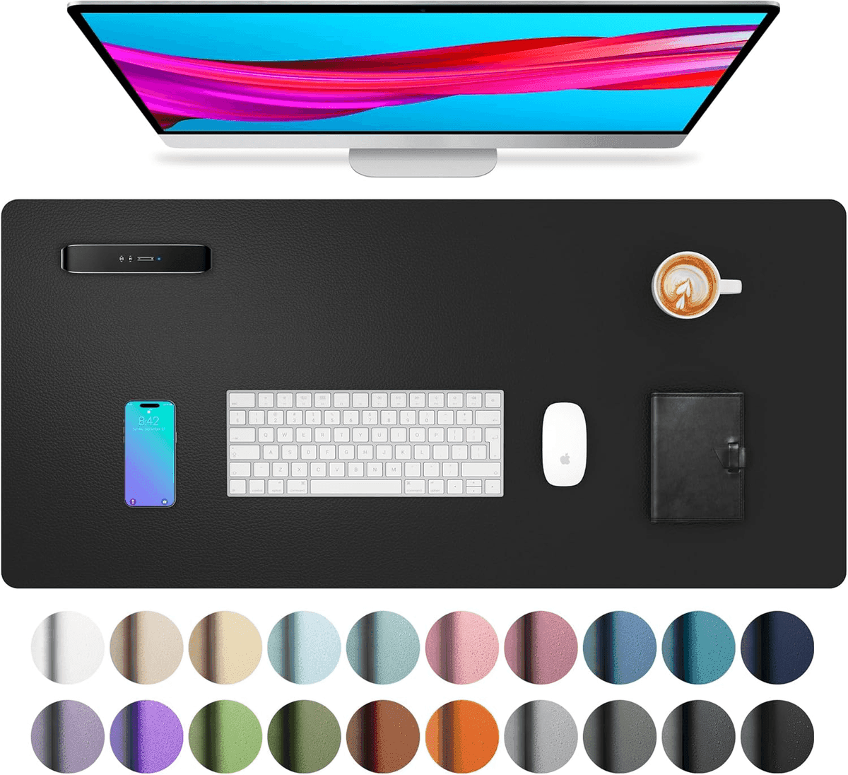 Aothia 23.6 x 13.7-Inch PU Leather Desk Pad, Black