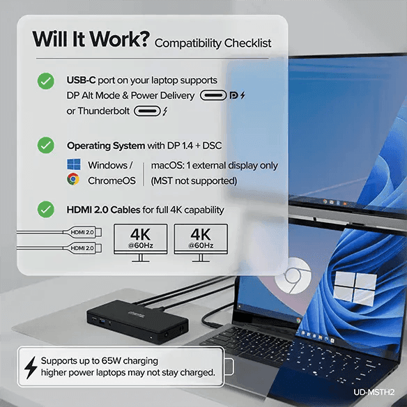 Plugable USB-C Dual HDMI 4K Dock with 65W Charging image 5