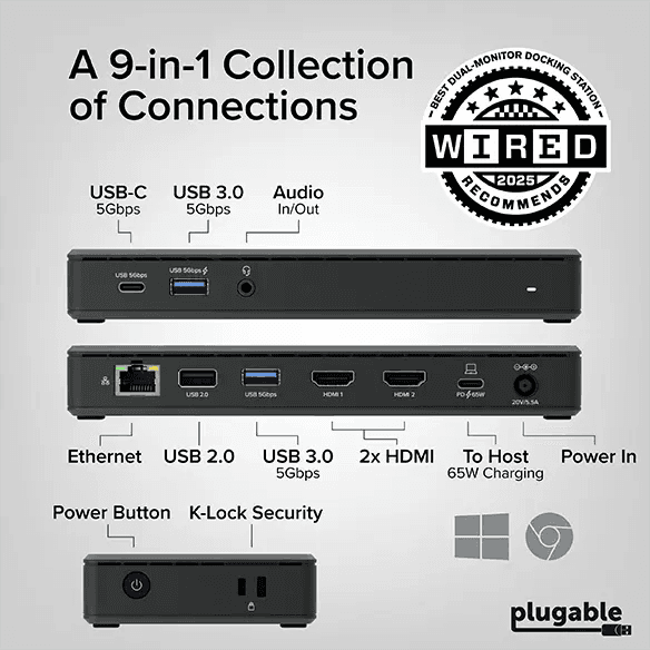 Plugable USB-C Dual HDMI 4K Dock with 65W Charging image 2