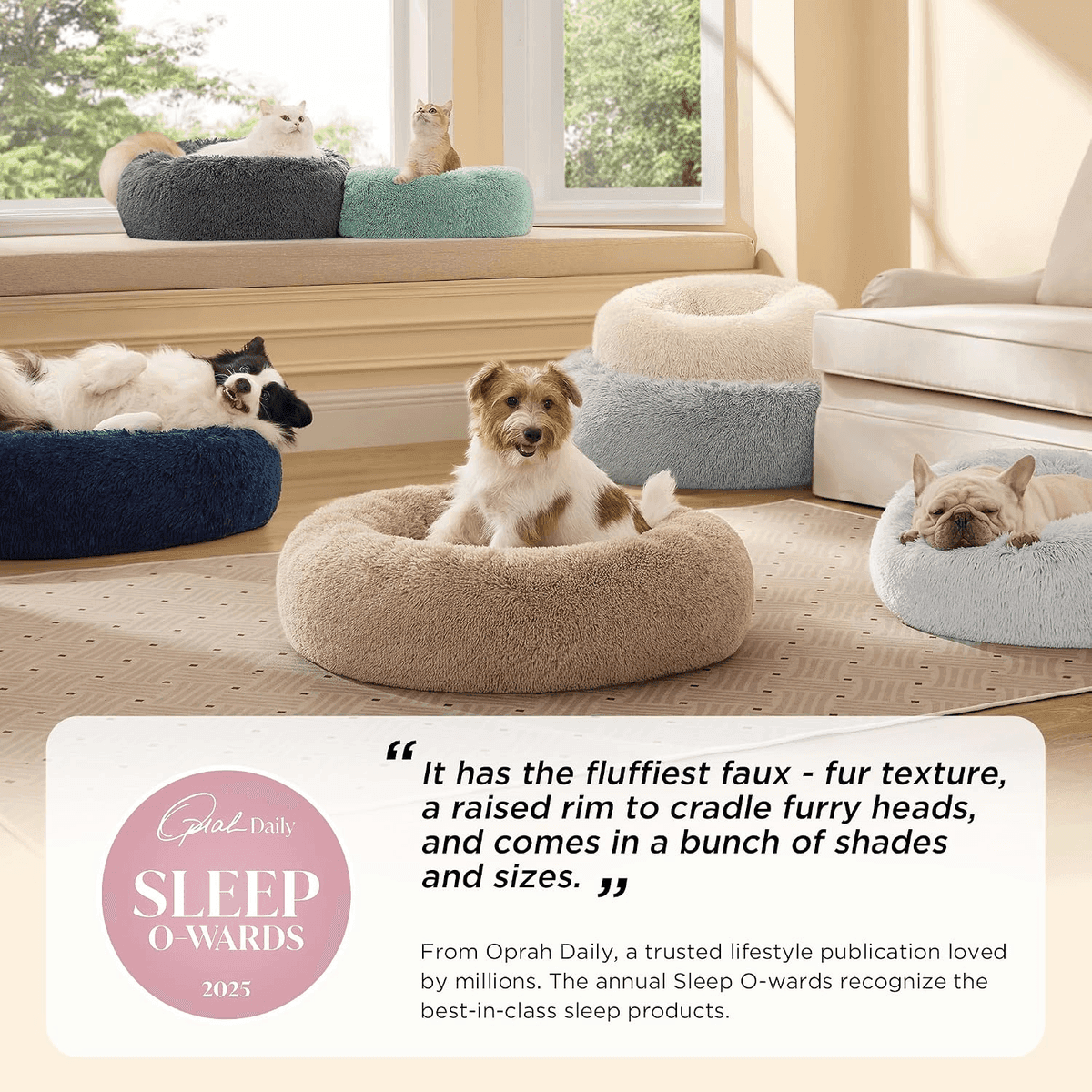 Bedsure 30-Inch Calming Donut Dog Bed - Camel image 2