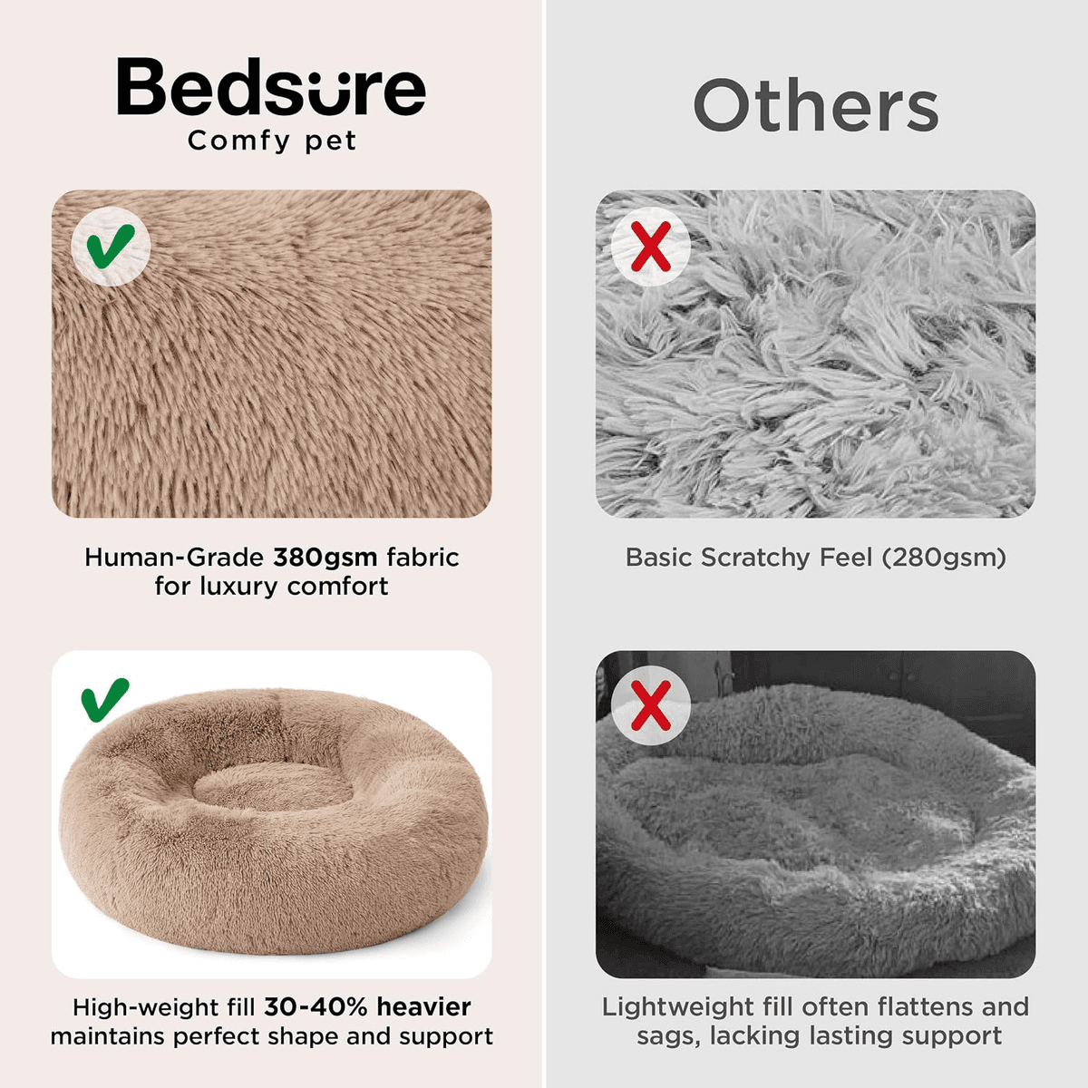 Bedsure 30-Inch Calming Donut Dog Bed - Camel image 3