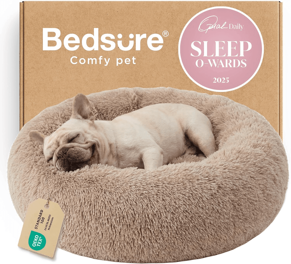 Bedsure 30-Inch Calming Donut Dog Bed - Camel